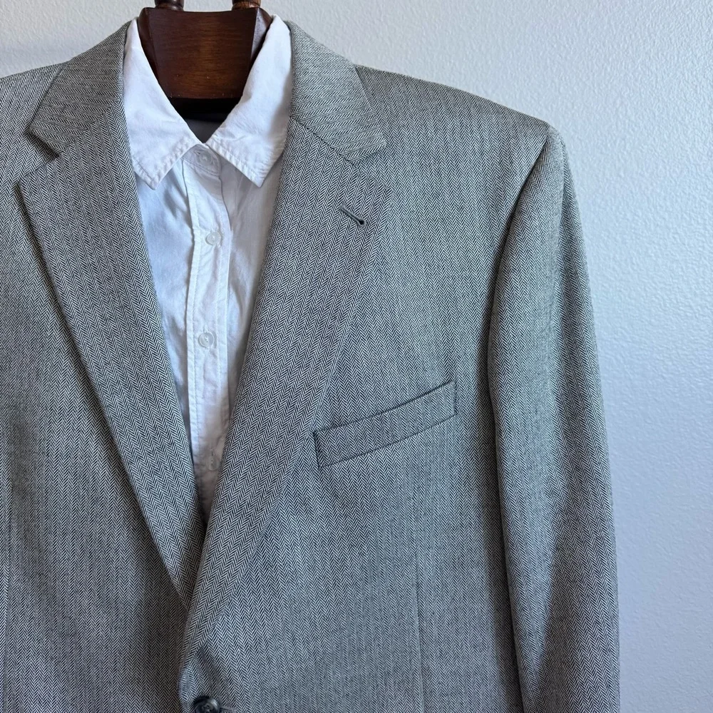Jos. A. Bank Signature Men’s 46R L Suit Jacket Silk Camelhair Gray Herringbone